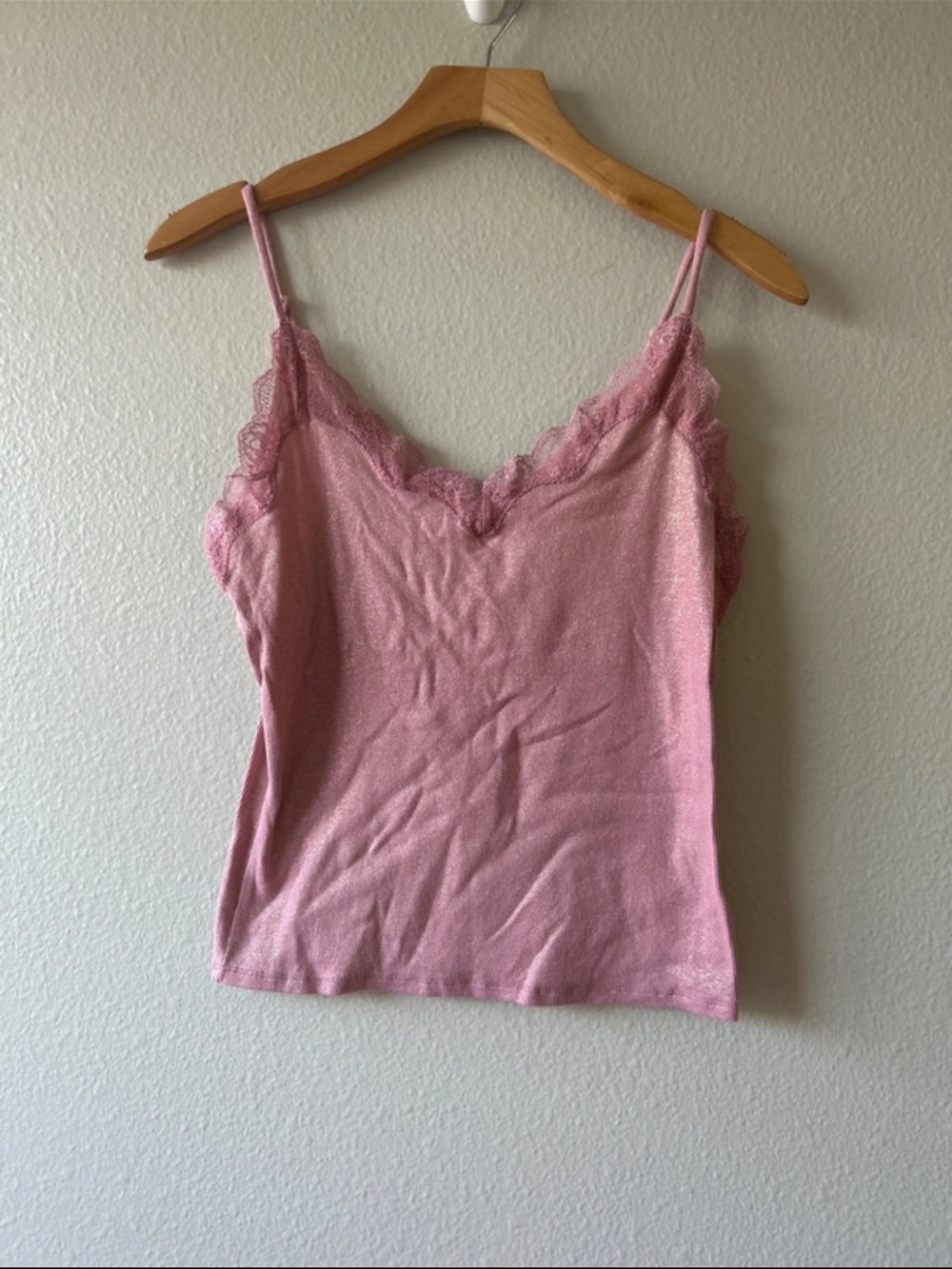 Express Pink Shimmer Lace-Trim Cami Tank Top